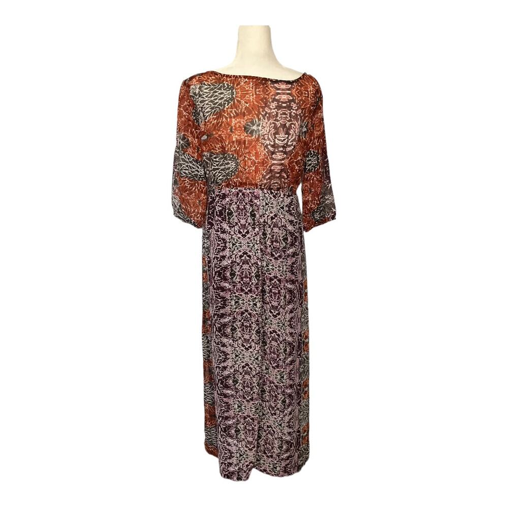 Earthbound Trading Boho Festival Maxi Dress Sz L Tassel Hippie Sheer Empire - Picture 9 of 15
